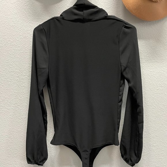 Black Long Sleeve Surplice Bodysuit - Picture 2 of 3